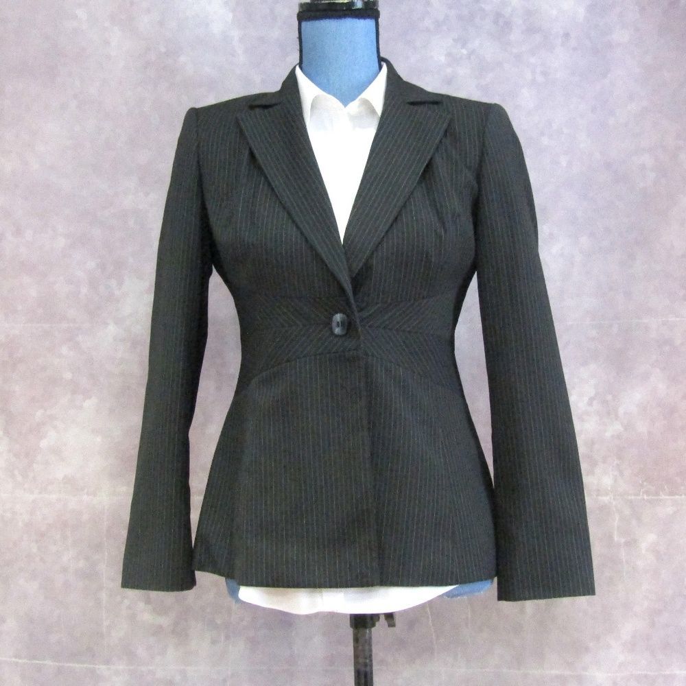 Liz Claiborne Suits Black Pinstriped Blazer 4P